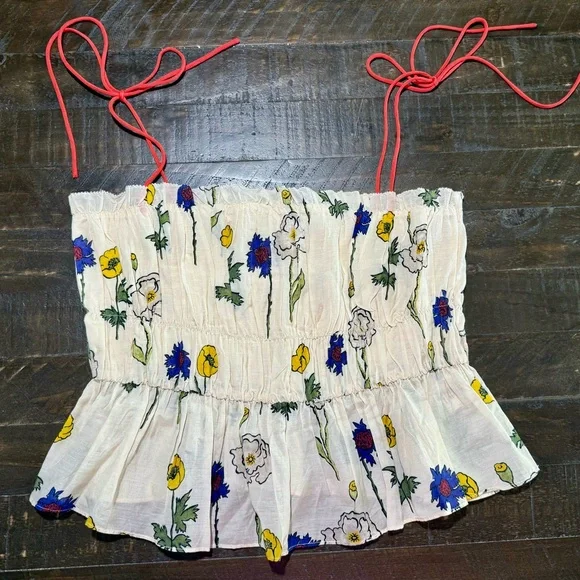 NWT Rhode Julieta Peplum Top in Saba Tie Straps Sz Large - Picture 5 of 14